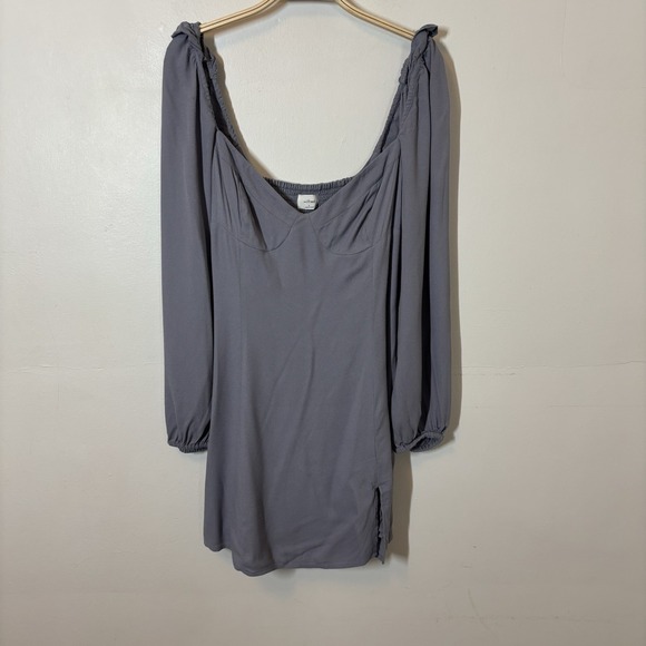 Wilfred Dresses & Skirts - Aritzia Wilfred Novella Smocked Square Neck Mini Dress 6 Gray Blue‎ - Stains